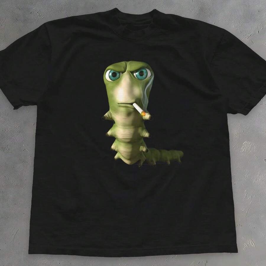 Unisex T-Shirt aus reiner Baumwolle mit rauchender Raupe - lustiges virales Meme Grafik T-Shirt Sommer T-Shirt Gothic Damen Kleidung Y2k - Schwarz - Übersicht 1