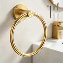 1pc Wall-Mounted Towel Ring Holder, Bathroom Kitchen Storage Accessory, Drill-In Screw Installation, Durable Towel Hook Above Sink Countertop, Towel Rack - Towel Ring Rack - View 13