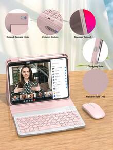 無線鍵盤與滑鼠套組，相容 iPad A16 11代/10代、9代/8代/7代 10.2 吋、Air 10.9 吋/11 吋、Pro 11 吋，PU 皮革平板配件，可拆卸無線鍵盤（150mAh 電池）與附筆槽保護殼 - 粉色 - 查看 7