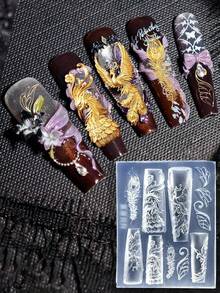 Beautizon Nailartlab قالب فن الأظافر من السيليكون ثلاثي الأبعاد بتصاميم طائر الفينيق والريش، مثالي لإنشاء أنماط بارزة رائعة لطائر الفينيق والريش والزخارف الحلزونية، لوازم فن الأظافر - متعدد الألوان - مشاهدة 1