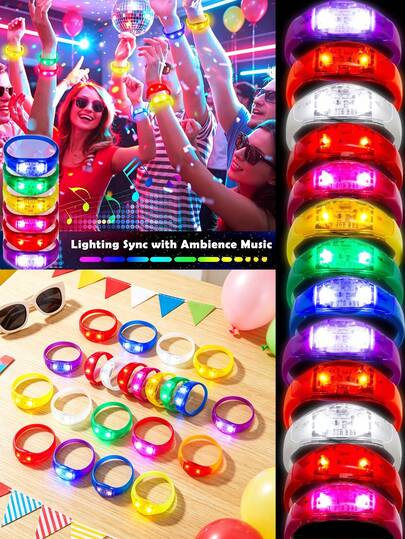 2/5/8pcs Sound-Activated LED Glowing Bracelets, Silicone Light-Up Wristbands, Suitable For Concerts, Parties, Festivals, Carnivals, Night Events, Multi-Color Flashing, Unisex