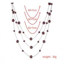 Kalung Manik-Manik Ungu-Merah Berlapis-lapis, Rantai Tulang Selangka Manik-Manik Tipis, Aksesori Leher Elegan Minimalis Mewah Ringan untuk Wanita - WXL043 Mutiara Berlapis-lapis - View 3