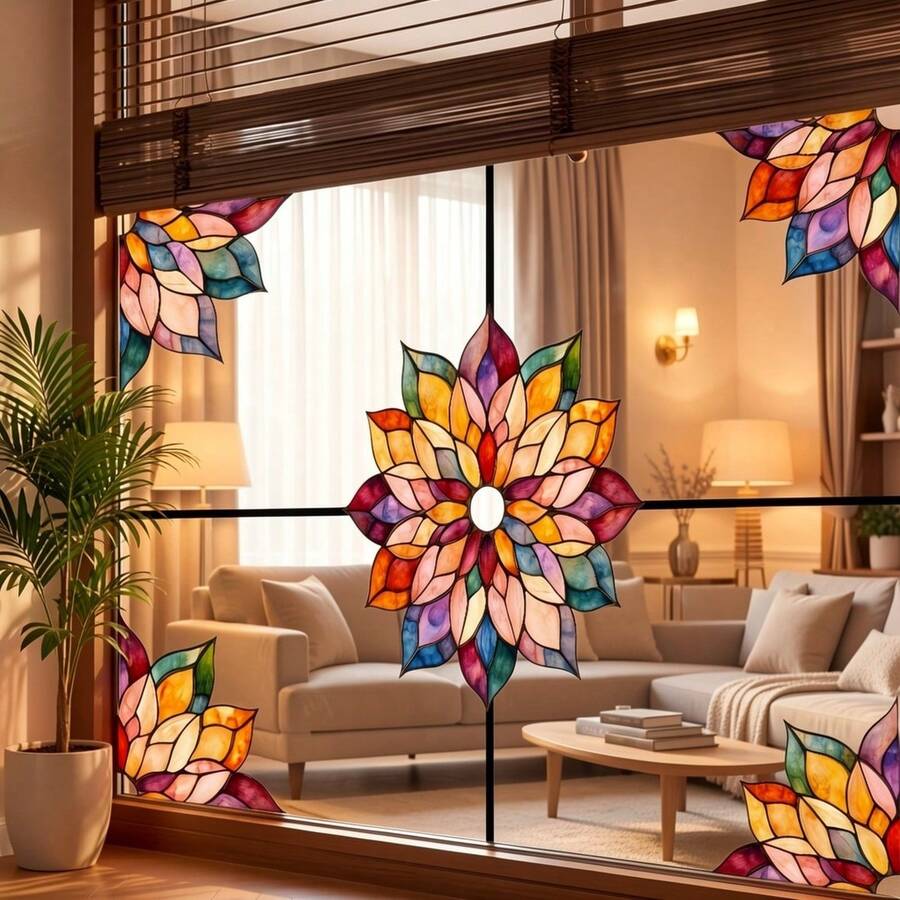 Mandala Gradient Floral Glass Sticker - PVC Decorative Sticker, Suitable For Living Room And Bedroom Glass Surfaces, Double-Sided Visible Glass Decal - B - View 1