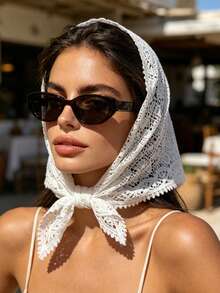 1pc Vintage Artistic Hollow Lace Crochet Triangular Headscarf With Delicate Tassel Trim, Breathable Tie-Up Hair Band, European And American Women's Small Town Travel Photography, French Style Wedding Bride Lazy Elegant Hair Accessory - Multicolor - View 3