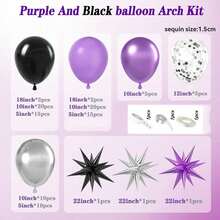 A Set Of 110 Purple And Black Balloon Arch Decorations, Including Silver Sequined Foil Metallic Purple Balloons, Perfect For Graduation Ceremonies, Weddings, Bachelor/Bachelorette Parties, And Birthday Parties. - View 6