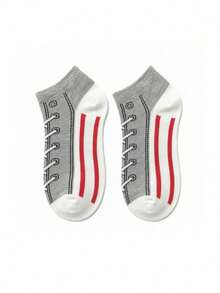 5 Pairs Vintage Fake Shoelace Print Invisible Socks, Soft Sweat-Absorbent Low-Cut Socks, Unisex, Suitable For Canvas Shoes Daily Wear - Multicolor - View 8