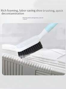 Long Handle Cleaning Brush + Hook, Stiff Bristle Brush, Suitable For Washing Clothes And Shoes, Multi-Function Gap Cleaning Brush, Home Helper - A - View 4