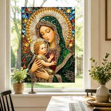 Virgin Mary & Baby Jesus Static Cling Window Film, Mosaic Stained Glass Religious Window Sticker, Non Adhesive UV Block Privacy Glass Decal, Catholic Christian Home Prayer Room Decor Gift - Virgin Mary and Child Window Sticker - View 3