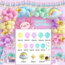 118pcs Mexican Axolotl Theme Balloon Arch Set, Including Rainbow Cloud And Star Foil Balloons, As Well As Pink, Purple, Blue And Yellow Latex Balloons. Suitable For Birthday Party, Baby Shower, 1st Birthday Celebration, And Rainbow/Mexican Axolotl Themed Party. - 彩色 - 查看 8