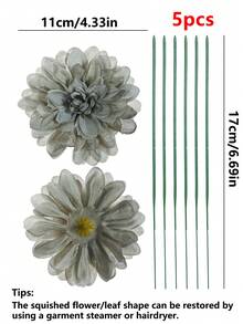 5 PCS Artificial Flowers Fake Dahlia Heads With Iron Wire Silk Peony Bouquet Bulk For Home Wedding Party Decoration Table Centerpieces - Light Ink Green - View 6