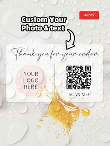 1/10/40/100/160 قطعة ملصقات شعار وملصقات رمز QR - ملصقات شكر على طلبك - تصميم قابل للتخصيص، شعار ونص كود مسح وسائل التواصل الاجتماعي، ملصقات مقاومة للماء، فينيل، لوازم تغليف الأعمال الصغيرة - شفاف - مشاهدة 28