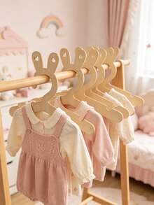 5 buah Gantungan Baju Bayi Kayu dengan Desain Telinga Kelinci, Bentuk Hati Berongga, Sudut Bulat Anti Selip, Dekorasi Kamar Bayi dan Penyimpanan Pakaian Bayi Hemat Ruang - Aprikot - View 7