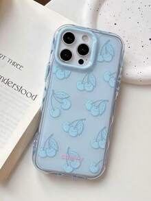 1PC Ins Style Fresh Blue Cherry Phone Case Compatible With IPhone 16 Pro Max, Apple 15 New 16 Pro, 14, 13, 16, 15 Pro, 17 Pro Max, 17 Pro, 17 Air, Silicone Shockproof Protective Cover For Women - Baby Blue - View 3