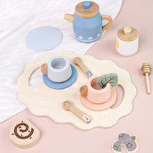1 Set Children's Wooden Simulation Afternoon Tea Pot & Cup Tea Set, Pretend Play Tea Party Wooden Kitchen Toy - Multicolor - View 10