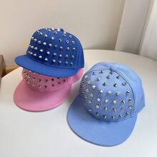 1pc New Rivet Design Flat Brim Baseball Cap, Fashion Versatile Hip-Hop Hat, Solid Color Party Polyester (Polyester) - Multicolor - View 10
