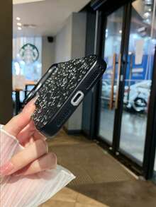 1 buah Casing Ponsel Berkilau Rhinestone Warna-warni dengan Latar Belakang Hitam, Kompatibel dengan iPhone, Pelindung Ponsel - MultiWarna - View 6