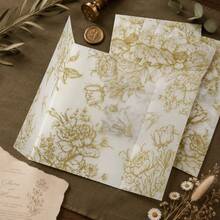 20PCS/50PCS Translucent Series Gold Rose Pattern Envelope,Sulfuric Acid Paper Blank Envelope,Gift Card &Greeting Card Envelopes For All Occasions,High-Quality Stationery - Flower/Gold - View 4