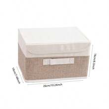 1pc Foldable Linen CD Storage Box, Collapsible Storage Bin With Lid, Toy Organizer Basket, Laundry Hamper - Khaki - View 14
