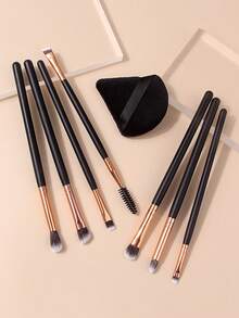 7pcs Professional Makeup Brush Set With 1 Makeup Sponge, Portable Beginner Eyeshadow Brush Concealer Brush Eyelash Brush Eyebrow Brush Soft Fiber Bristles Full Set Makeup Tools - Black - View 6