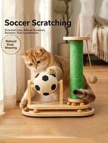 3-In-1 Wooden Cat Scratching Post Cat Toy, Includes Cat Scratching Ball, Rolling Track Ball And Hanging Ball, Protects Furniture, Relieves Cat Boredom, Suitable For Indoor Cats - one-size - View 6