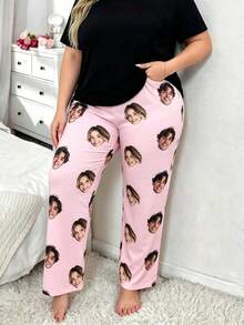 1Pc Plus Size Custom Face Photo Pajama Pants Personalised Picture Women Night Wear Sleepwear Trousers Gift For Wife - Multicolor - View 5