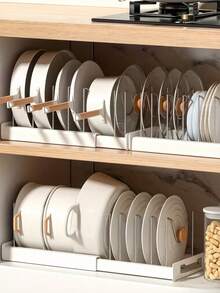 Pot And Pan Organizer 1pc Ultimate Kitchen Organizer - Space-Saving Expandable Shelf With Pot Lid Holder, Utensil Rack, Dish Drainboard, & Pull-Out Drawer For Tidy Cooking,The Perfect Gift For Mom - White - View 1