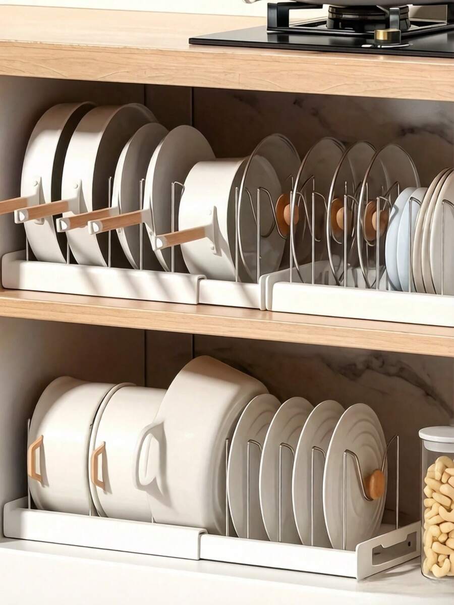 Pot And Pan Organizer 1pc Ultimate Kitchen Organizer - Space-Saving Expandable Shelf With Pot Lid Holder, Utensil Rack, Dish Drainboard, & Pull-Out Drawer For Tidy Cooking,The Perfect Gift For Mom - White - View 1