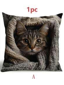 4pcs Cozy Healing Cat Print Decorative Pillow Covers, Cute Kitten Print Square Cushion Covers, Suitable For Sofa, Bedroom, Farmhouse Home Decor, Perfect Match For Modern Home Decor, Versatile Room Accessories | Fun Home Decor, Cat Theme Decor, Pillow Inserts Not Included - Multicolor - View 13