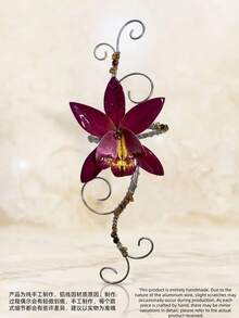 Women's Adjustable Silver Wire Wrapped Upper Arm Cuff, Handmade, Faux Purple Orchid Multi-Color Beaded Arm Accessory, Fairy Floral Exaggerated Arm Band, Bohemian Arm Jewelry - Purple - View 7