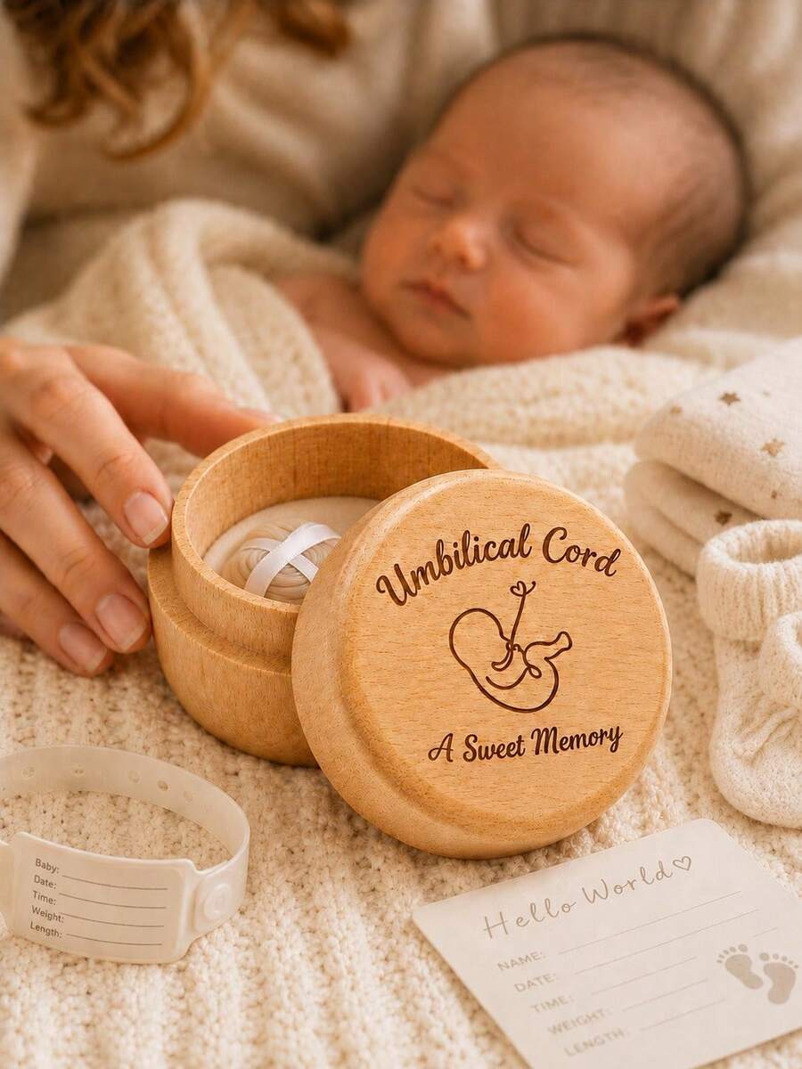 Wooden Baby Umbilical Cord Keepsake Box, Newborn Memory Storage Box, Baby Baptism Gift, Baby Supplies, Baby Essentials - Multicolor - View 1