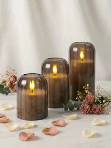 3pcs Flameless Candle Lights With Timer Remote Control, Battery Operated Warm Candle, Suitable For Halloween, Christmas, Valentine's Day, Gift, Birthday, Proposal, Wedding, Party, Dining Table - Gray-warm Light - View 7
