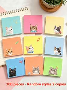 100pcs Macaron Color Cat Sticky Notes, Vibrant Index Memo Pads, Soft And Cute Style. Easy To Use, Efficient For Note-Taking And Organization, Perfect For Students, Office And Home, Office Memo, Back To School Gift, Teacher Gift School Supplies - 7*7cm - View 9