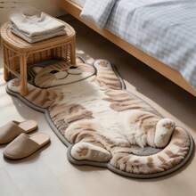 1pc Cream Cat Lying On Back Floor Mat, Washable Area Rug For Living Room, Non-Slip Bathroom Decor Mat, Cartoon Animal Cushion For Home Decor, Indoor Room Decoration Rug - Reclining Cream Cat - View 10
