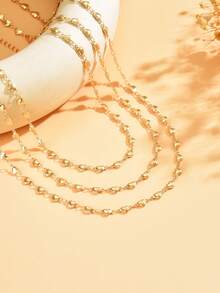3pcs Fashion Minimalist Heart Handmade Chain Layered Y-Shaped Long Necklace Women's High-End Neck Jewelry Suitable For Outings, Dates, Parties, Music Festivals And Daily Wear - Gold - View 3