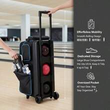 Triple Ball Rolling Tote 31.5" X 12.5" X 16.5" For Bowling Alley Tournament Practice Separate Shoe Compartment Retractable Handle Oversized Accessory Pocket Padded Divider Wheels Heavy Duty Polyester Construction-XY171085 - Multicolor - View 4