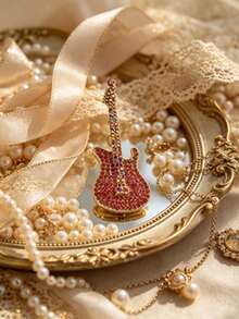 1pc Guitar Shaped Lapel Brooch, Unique Personalized Decoration, Cool Retro Street Style Badge, Suitable For Women Of All Ages, Daily Jacket And Bag Accessory - Guitar Model a - View 7