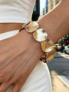 5pcs/1pc Vintage Casual Exaggerated Glamorous Geometric Design Wide Metal Gold Bracelet Set For Daily Wear And Gift - Gold - View 3