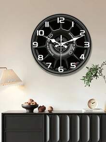 1pc Wooden Silent Wall Clock | 2D Printed Racing Wheel Design, Modern Luxury Style, Suitable For Living Room, Kitchen, Office Decoration, Battery Powered (AA Batteries Not Included), 25.4-40.64 Cm Options - A - View 1