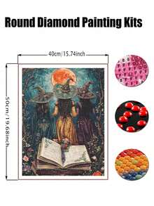 Hexe Diamant Kunst Malerei Sets für Erwachsene Halloween DIY runde Vollbohr Diamant Punkte Malerei für Anfänger, 5D Mond Malerei mit Diamanten Bilder Edelstein Kunst Malerei Sets - runder Diamant - Übersicht 9
