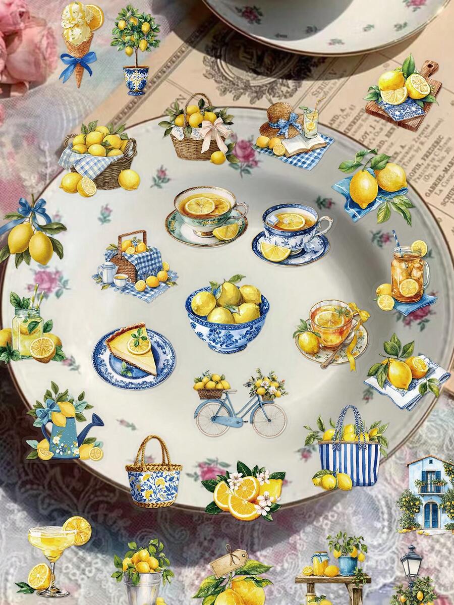 50pcs Lemon Stickers For Scrapbook, Diary, Planner, Suitcase, Envelope, Greeting Card, Phone Case, Skateboard, Tablet, Guitar, Sealing, Party Gift - Lemon - View 1