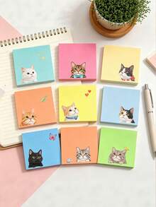 100pcs Macaron Color Cat Sticky Notes, Vibrant Index Memo Pads, Soft And Cute Style. Easy To Use, Efficient For Note-Taking And Organization, Perfect For Students, Office And Home, Office Memo, Back To School Gift, Teacher Gift School Supplies - 7*7cm - View 7