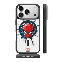 Miniso Marvel Spider-Man 格紋情侶小眾個性化 MagSafe 磁吸充電相容 iPhone 17 Pro Max/18 Pro/18 Pro Max/16 Pro/15 Plus/17 Air/14/13/12/16 Pro Max/15 Pro 防震保護殼，相容 Apple - 黑色 - 查看 3