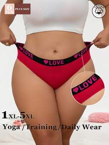 6pcs Plus Size Women Letter & Heart Printed Briefs, Sporty - Multicolor - View 3