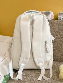 Crinkled Texture Letter Backpack, Large Capacity School Bag, College Style Commuter Backpack For Girls - Multicolor - View 5
