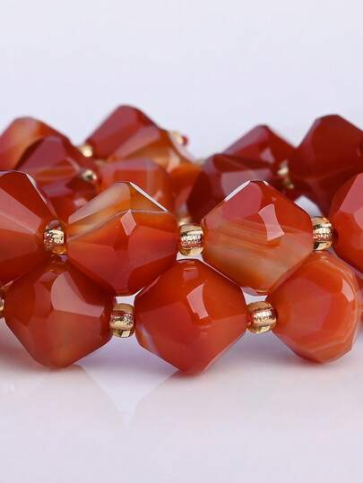 1 Strand 6-10mm Natural Stone Faceted Pyramid Shape Red Striped Agate Loose Spacer Beads For Jewelry Making Diy Earrings Bracelets Charms Accessories