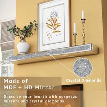 Mirrored Fireplace Mantel Floating Shelf, Silver Crushed Crystal Diamond Wall Mount Display Shelf For Over Fireplace & Under TV, Glam Decor Floating Shelves For Living Room Bedroom Kitchen - Silver - View 6