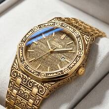 Reloj de pulsera de negocios de lujo dorado para hombre marca ONOLA, reloj de cuarzo vintage resistente al agua - Dorado - Ver 2
