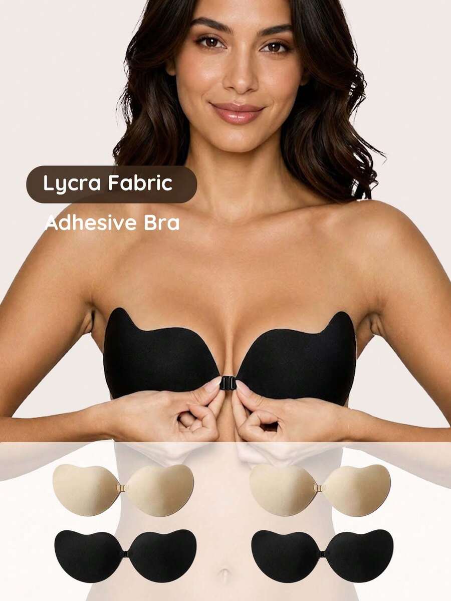 Lycra Fabric Mango Shaped Silicone Sticky Bra Lift Pads Invisible Seamless Backless & Strapless Push Up Bra For Daily Dress, Vacation,Wedding - Multicolor - View 1
