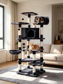 165cm Tall Multi-Level Cat Tree, Wear-Resistant Sisal Scratching Posts, Complete With Cat Houses And Hammocks, Equipped With Interactive Cat Ball, Integrates Climbing, Scratching And Resting Functions In One - Random Color - View 6