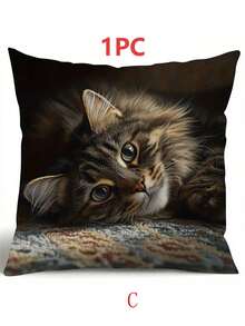 4pcs Cozy Healing Cat Print Decorative Pillow Covers, Cute Kitten Print Square Cushion Covers, Suitable For Sofa, Bedroom, Farmhouse Home Decor, Perfect Match For Modern Home Decor, Versatile Room Accessories | Fun Home Decor, Cat Theme Decor, Pillow Inserts Not Included - Multicolor - View 15